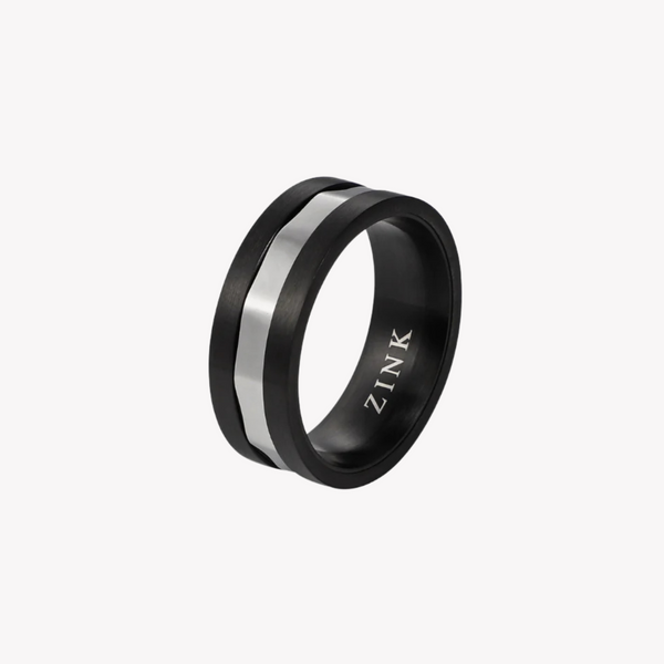 Zink Men's Black & Silver Stainless Steel Ring | Zjrg037s