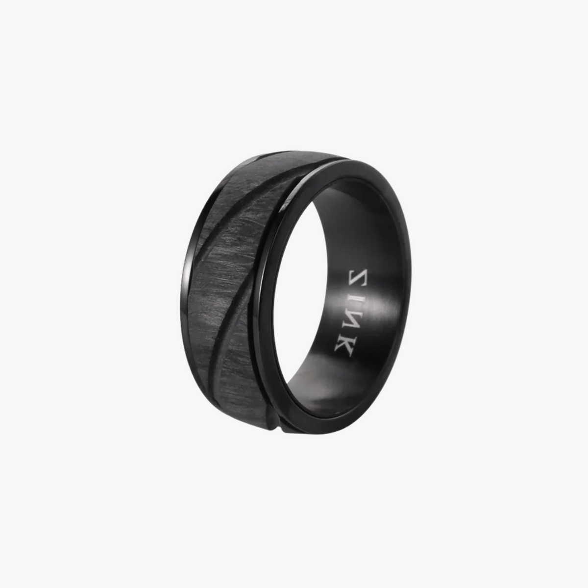 Zink Men's Black Stainless Steel & Carbon Fiber Ring | Zjrg0333 by i-watch
