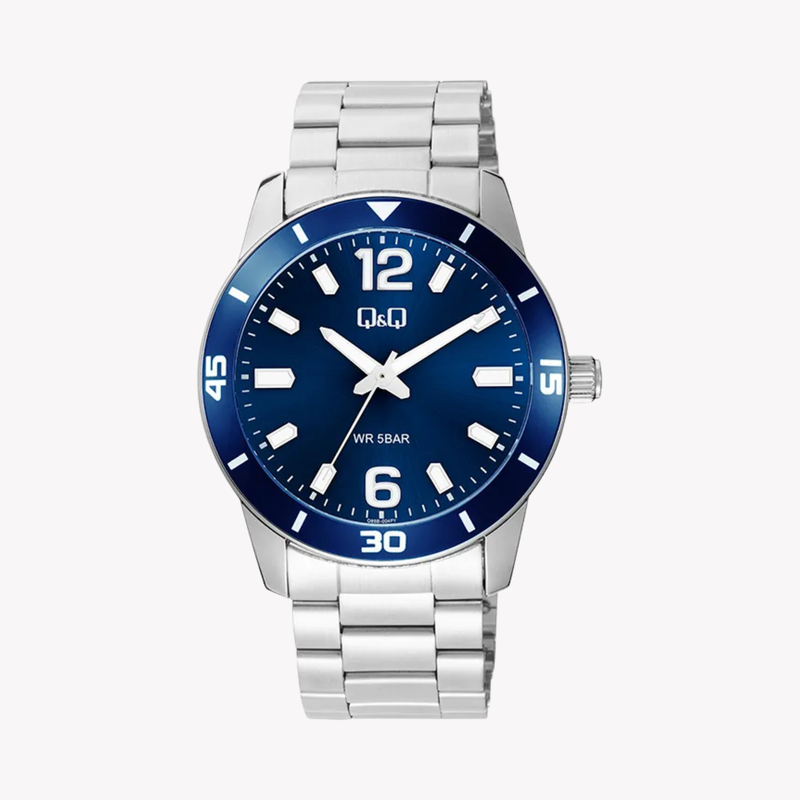 Q&Q Men's Silver Watch, Blue Dial | Q85B-004PY