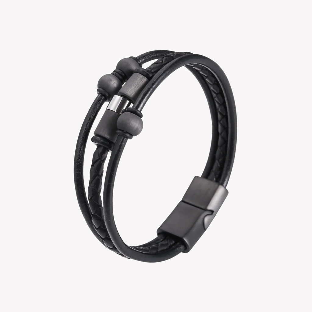 Zink Men's Black Stainless Steel & Leather Bracelet | Zjbc0412