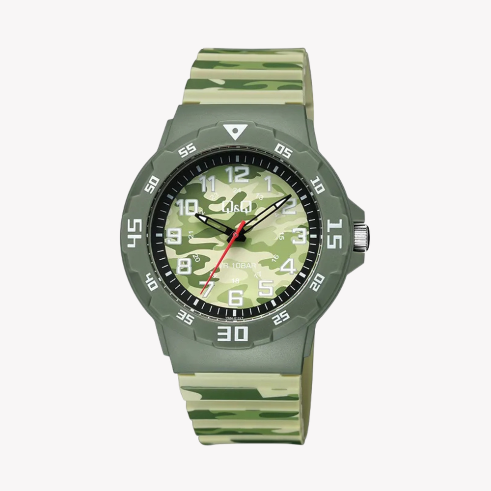 Q&Q Men's Green Men's Watch, Camouflage Dial | V02A-011VY