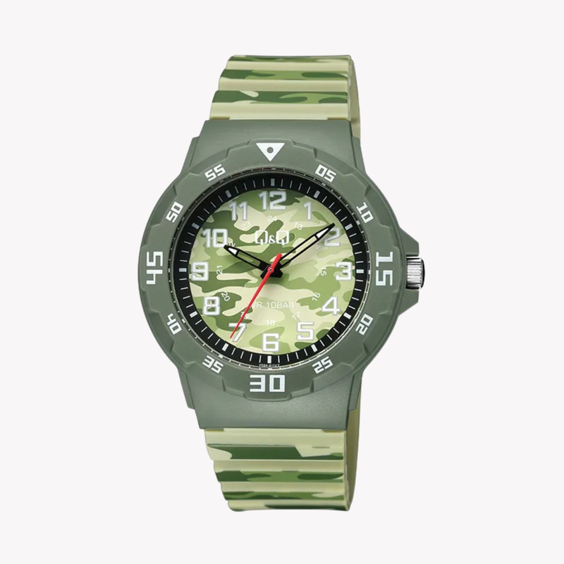 Q&Q Men's Green Men's Watch, Camouflage Dial | V02A-011VY