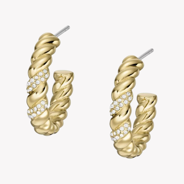 Fossil Women's Gold-Tone Hoop Earrings, Crystal Accents | JF04170710