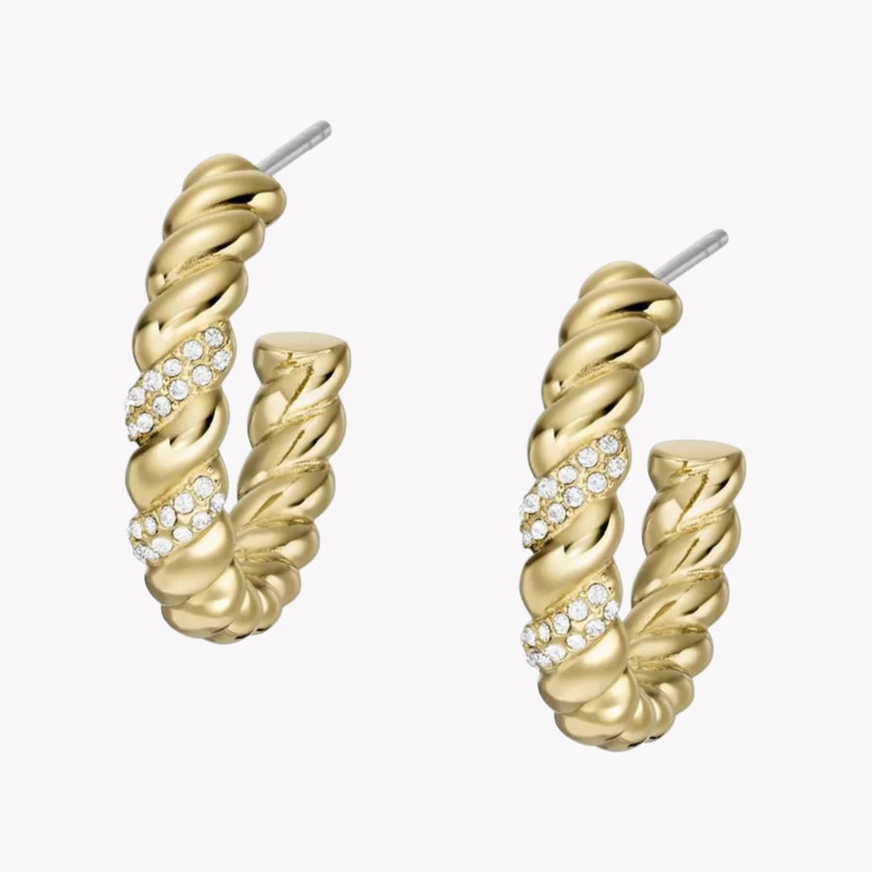 Fossil Women's Gold-Tone Hoop Earrings, Crystal Accents | JF04170710