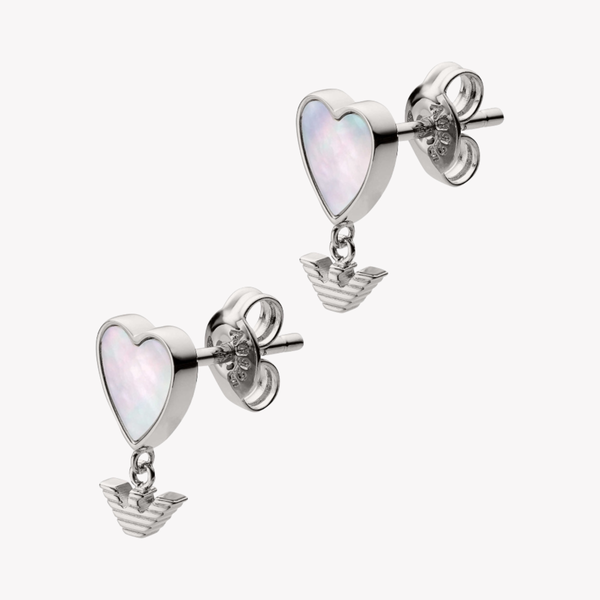 Emporio Armani Women's Silver Earrings, Mother-of-Pearl Heart | EG3413040