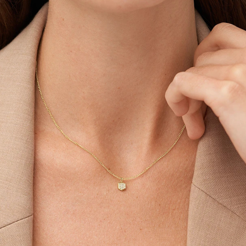 Fossil Women's Gold-Tone Necklace, Clear Crystals | JF04530710