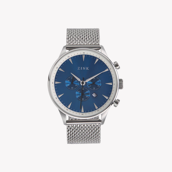 Zink Men's Silver Stainless Steel & Blue Analog Watch | Zk127g2ms-46