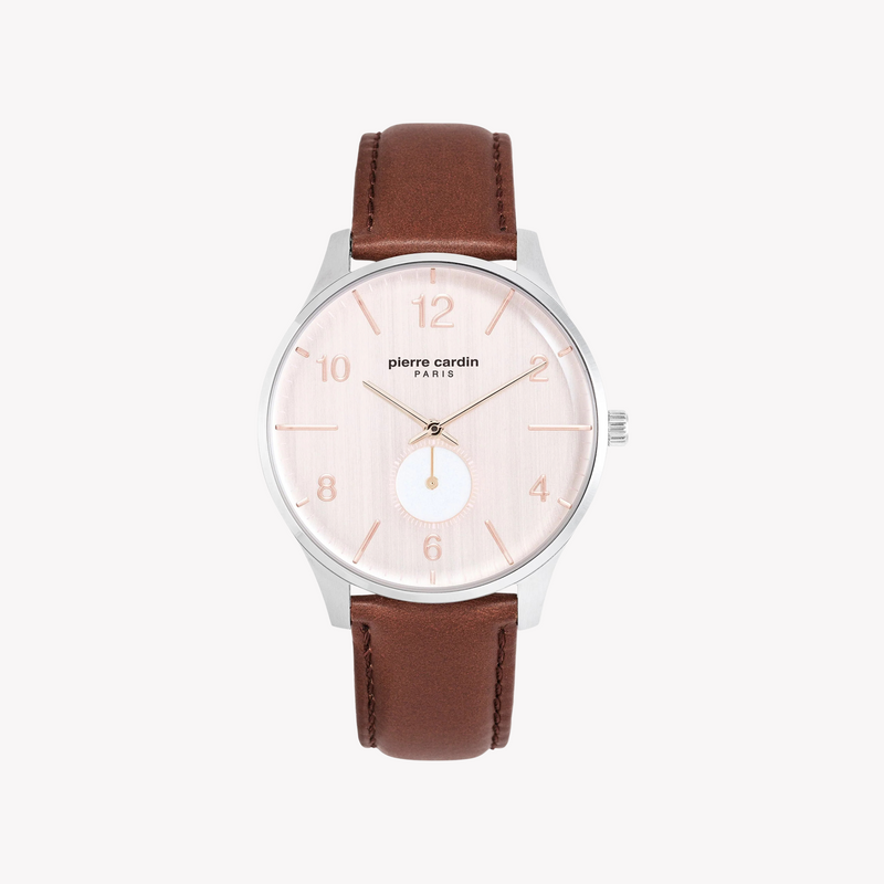 Pierre Cardin Men's Brown Leather Watch, Rose Dial | Pc902671f130 by i-watch