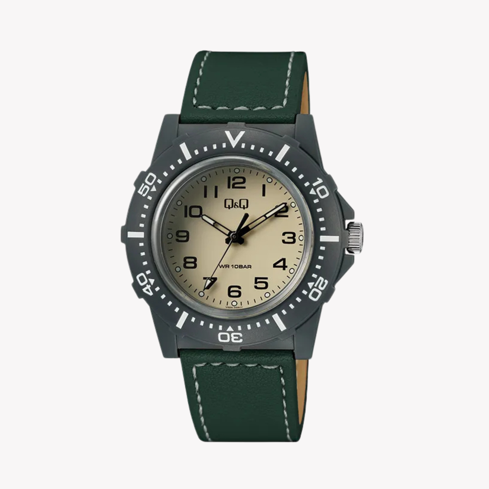 Q&Q Men's Black Men's Watch, Beige Dial | V32A-009VY