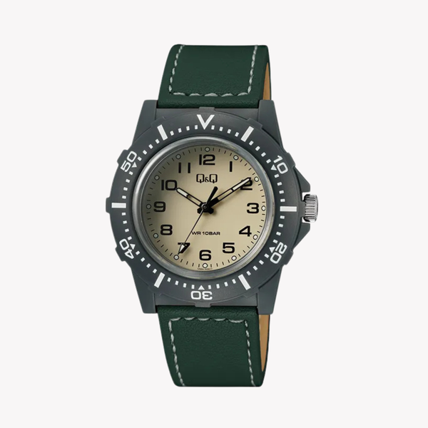 Q&Q Men's Black Men's Watch, Beige Dial | V32A-009VY