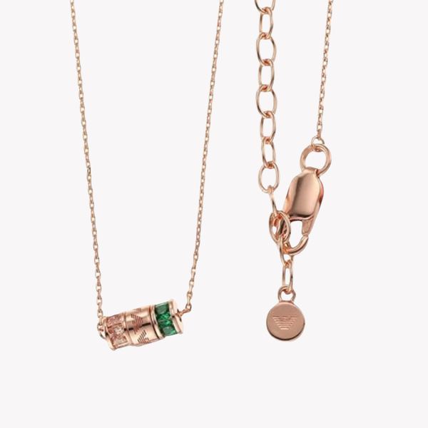 Emporio Armani Women's Rose Gold Necklace, Sterling Silver with Champagne & Green Stones | EG3577221