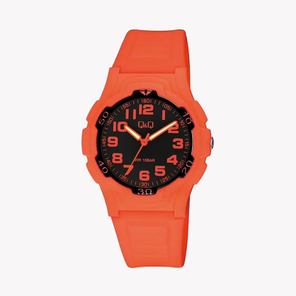 Q&Q Men's Orange Men's Watch, Black Dial | V31A-004VY