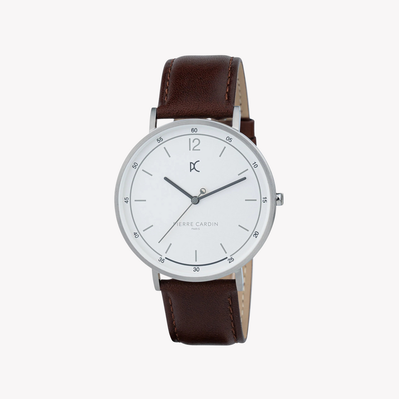 Pierre Cardin Men's Silver Stainless Steel, Brown Leather | Cbn.3001 by i-watch