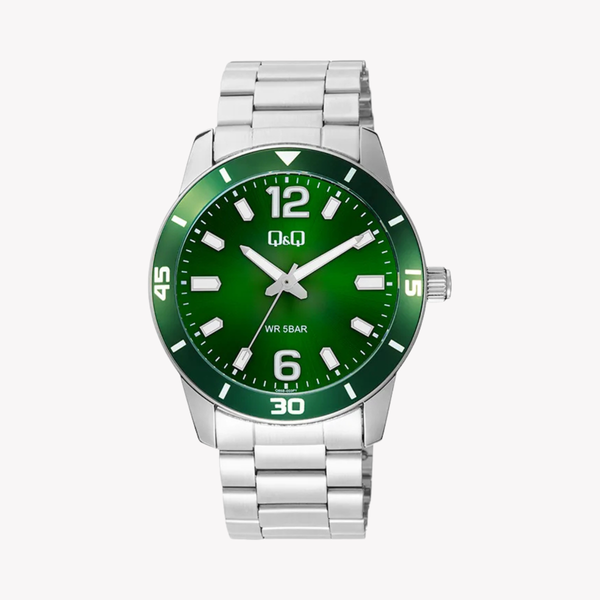 Q&Q Men's Silver Watch, Green Dial | Q85B-003PY