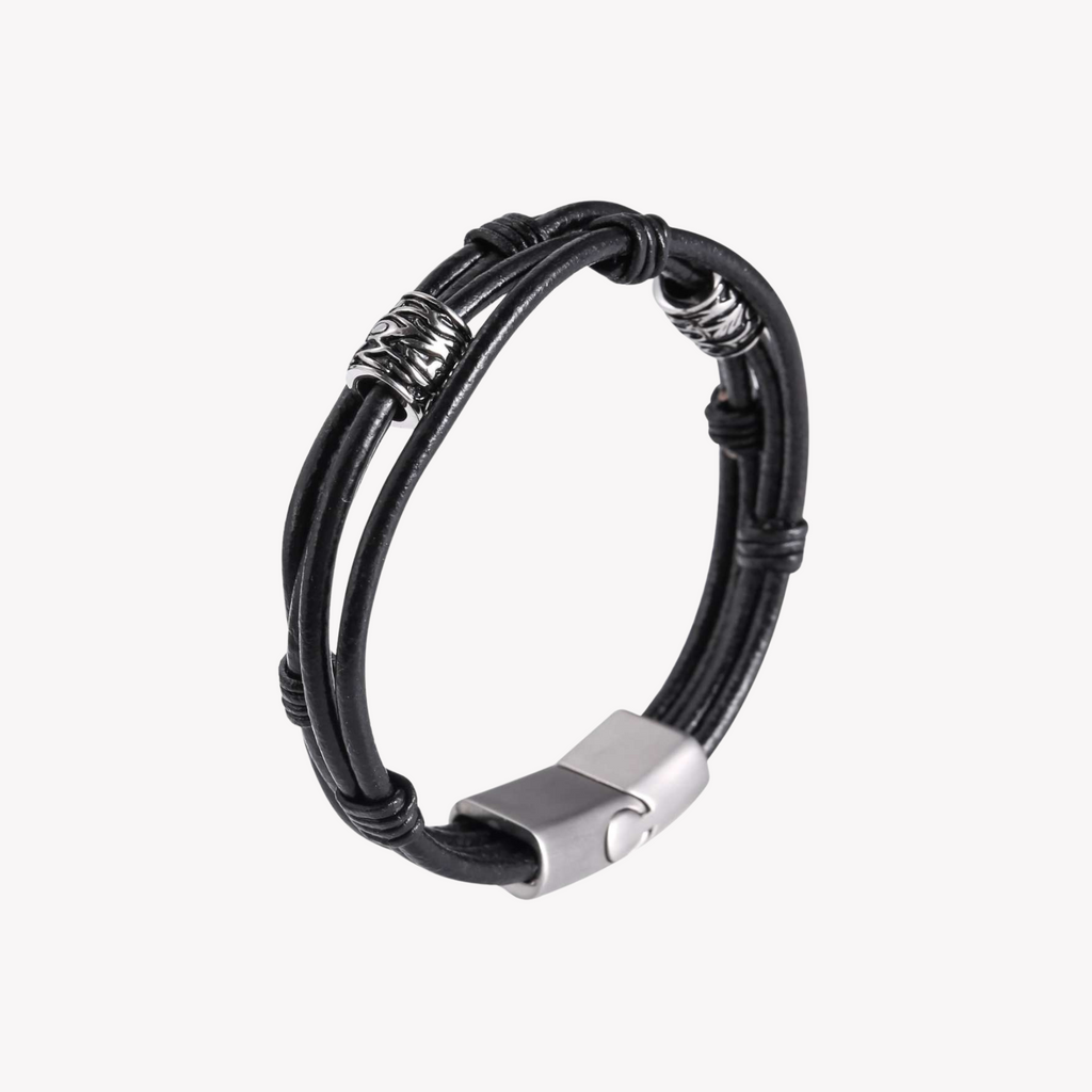 Zink Men's Black Stainless Steel & Leather Bracelet | Zjbc0422