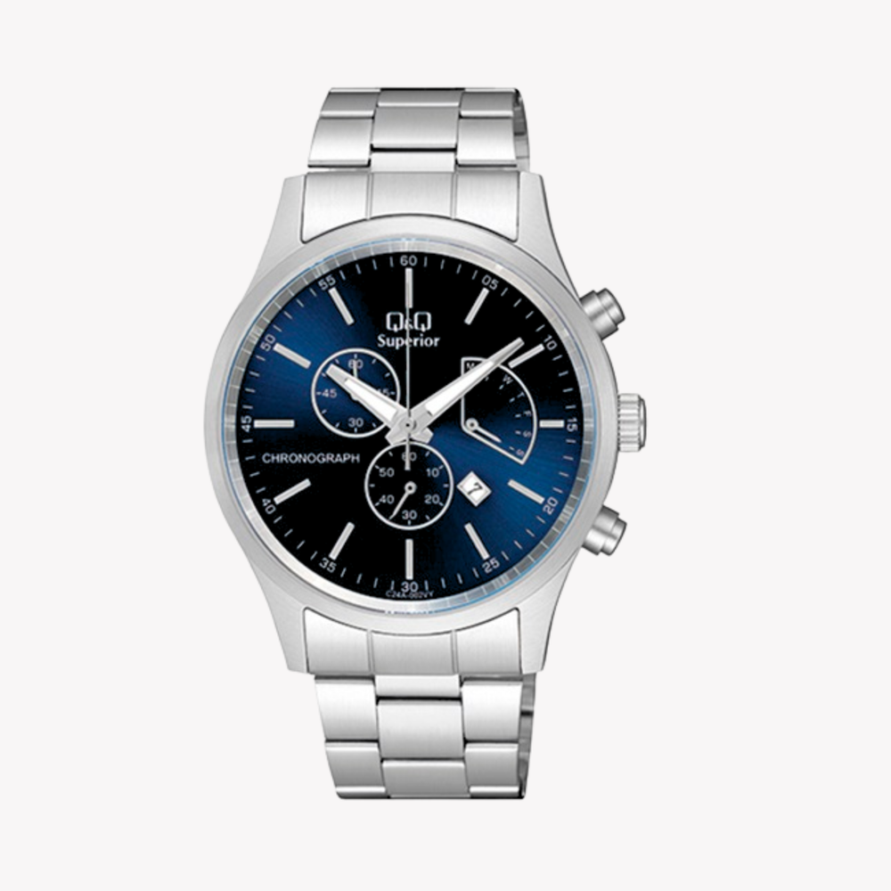 Q&Q Men's Silver Watch, Blue Dial | C24A-002VY