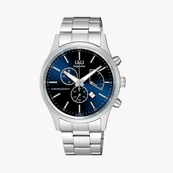 Q&Q Men's Silver Watch, Blue Dial | C24A-002VY