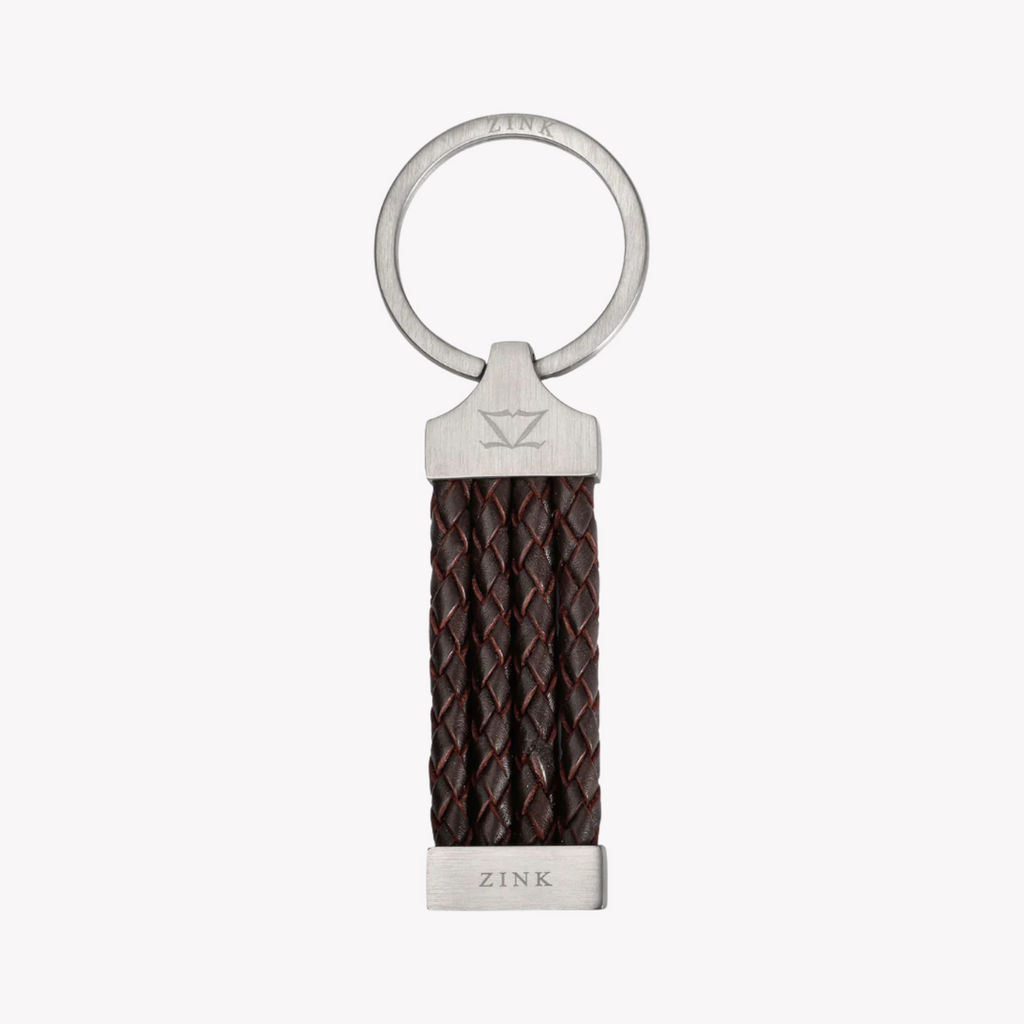 Zink Keychain - Brown & Silver - Stainless Steel & Leather | Zjkc008br