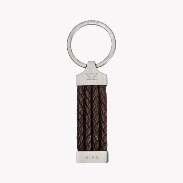 Zink Keychain - Brown & Silver - Stainless Steel & Leather | Zjkc008br by i-watch