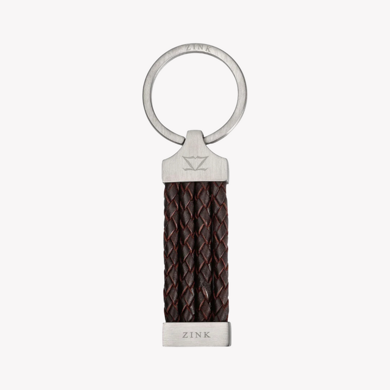 Zink Keychain - Brown & Silver - Stainless Steel & Leather | Zjkc008br by i-watch