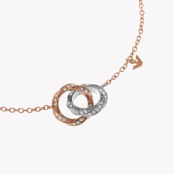 Emporio Armani Women's Silver & Rose Gold Bracelet, Crystal Interlocking Rings | EGS3005221