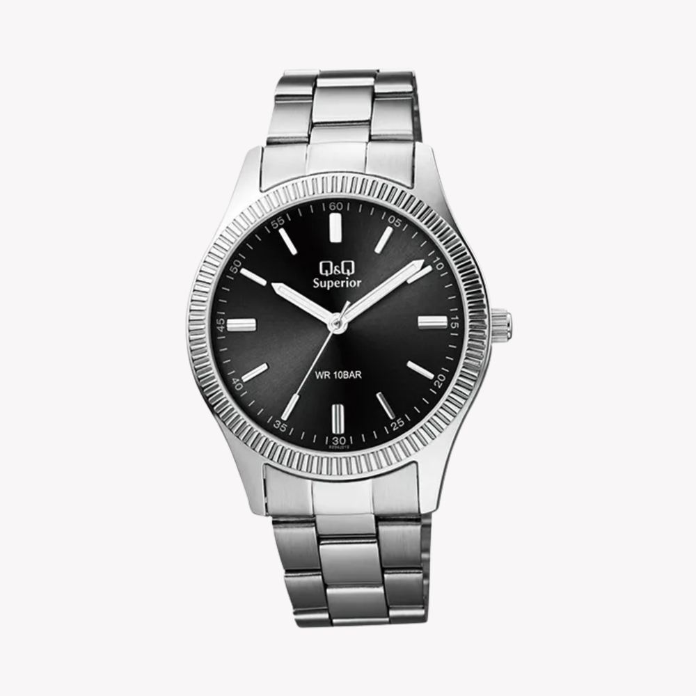 Q&Q Men's Silver Watch, Black Dial | S294J212Y