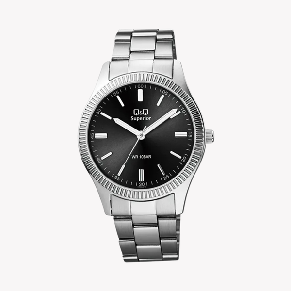 Q&Q Men's Silver Watch, Black Dial | S294J212Y