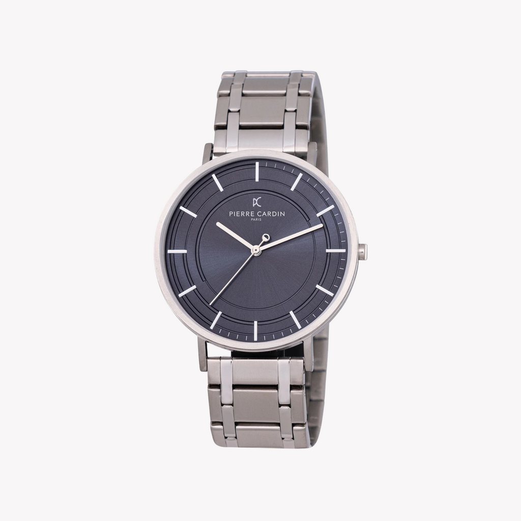 ساعة بيير كاردان CBN.3032 الفاخرة للرجال - معدن فضي أنيق وميناء أزرق