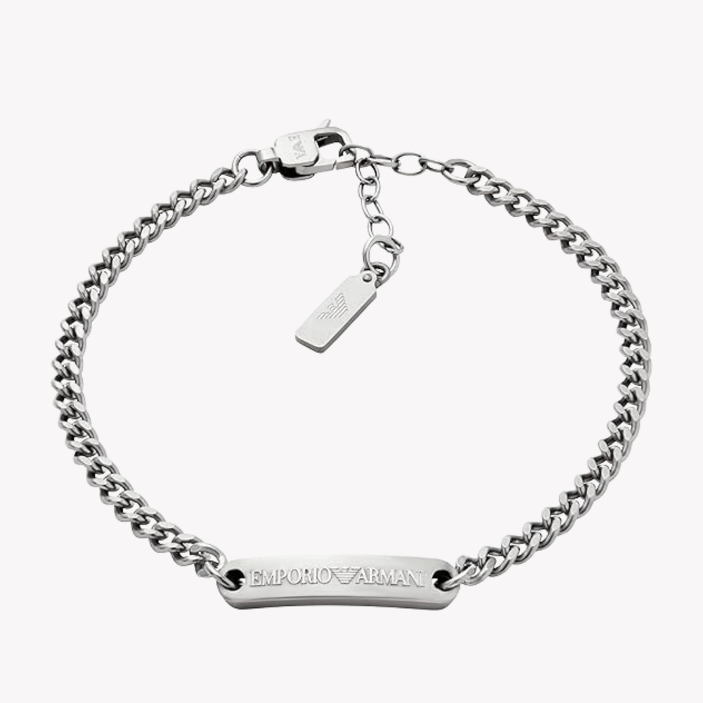 Emporio Armani Men's Silver Bracelet, Stainless Steel ID Plate | EGS3189040