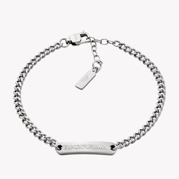 Emporio Armani Men's Silver Bracelet, Stainless Steel ID Plate | EGS3189040