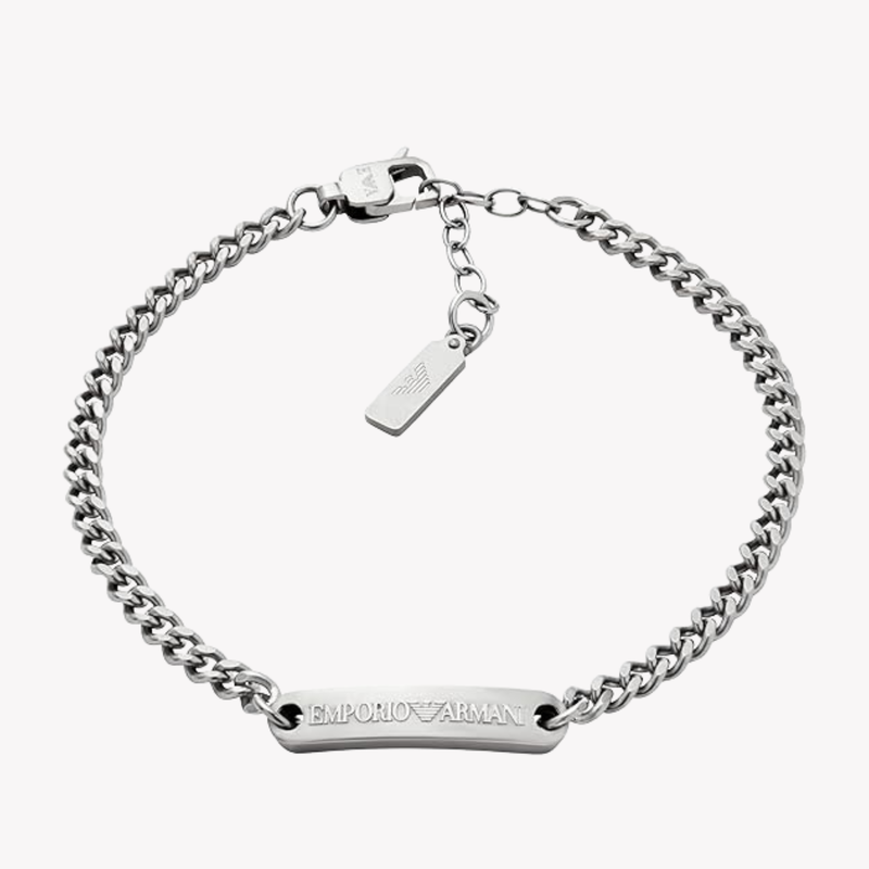 Emporio Armani Men's Silver Bracelet, Stainless Steel ID Plate | EGS3189040