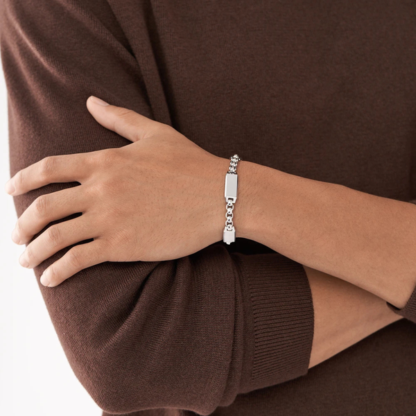 Fossil Men's Silver Bracelet, Engravable ID Plate | JF04400040