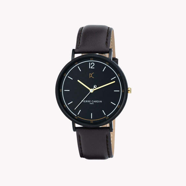 Pierre Cardin Men's Stainless Steel Black Watch, Brown Leather | Cbn.3011 by i-watch