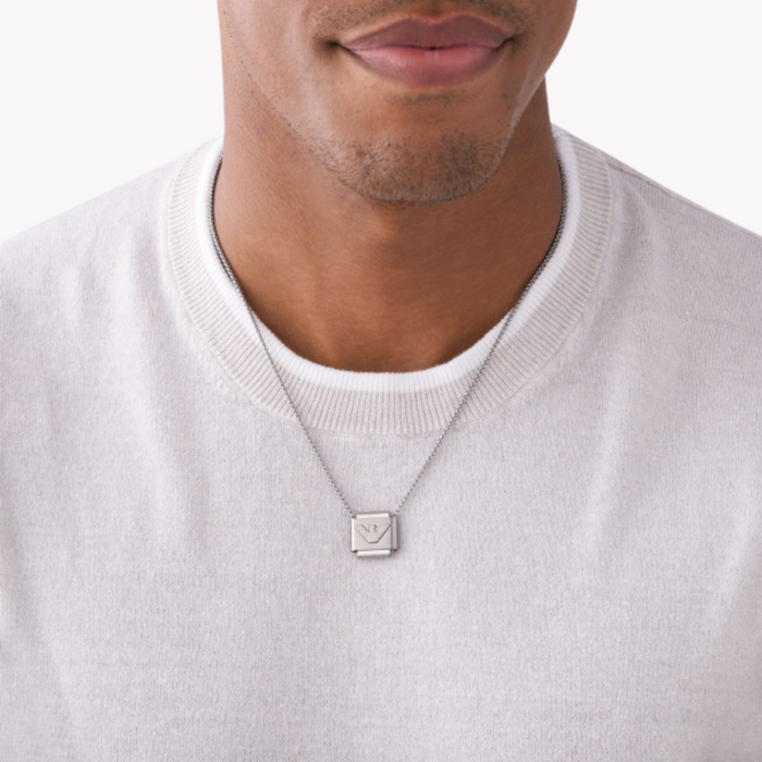 Emporio Armani Men's Silver Stainless Steel Necklace, Logo Pendant | EGS2915040