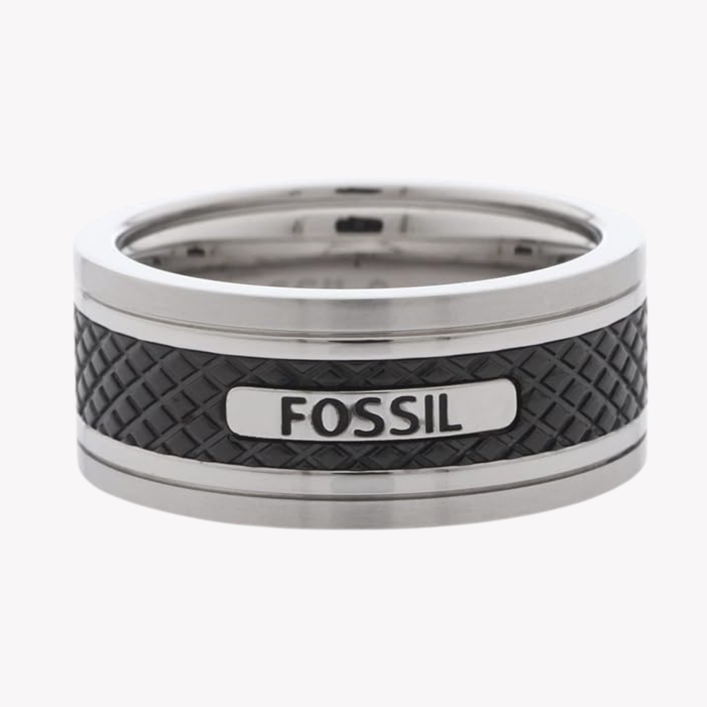 Fossil Men's Silver & Black Ring, Black Polyurethane Inlay | JF00888040510