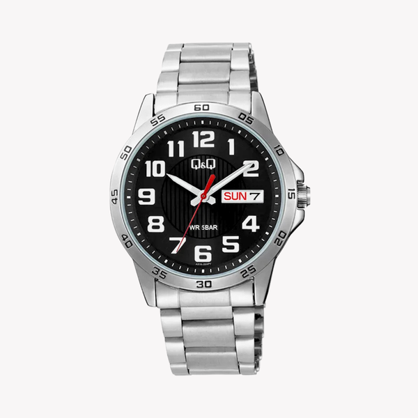 Q&Q Men's Silver Watch, Black Dial | A37A-004PY