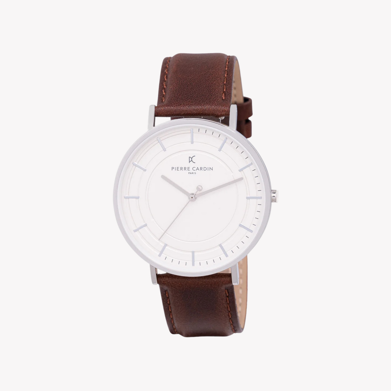 Pierre Cardin Men's Silver Watch, Brown Leather Band | Cbn.3031 by i-watch