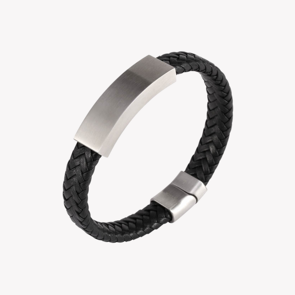 Zink Men's Silver & Black Stainless Steel & Leather Bracelet | Zjbc001slm