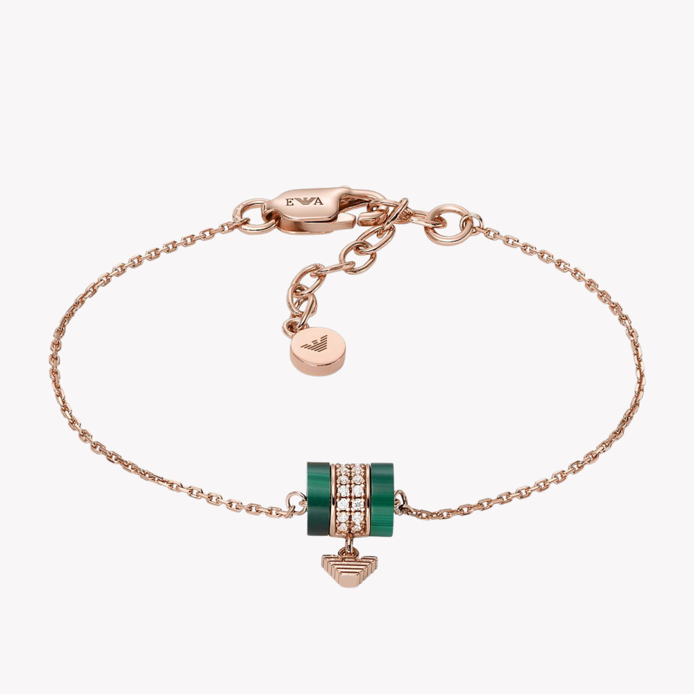 Emporio Armani Women's Rose Gold Bracelet, Malachite & Cubic Zirconia | EG3571221