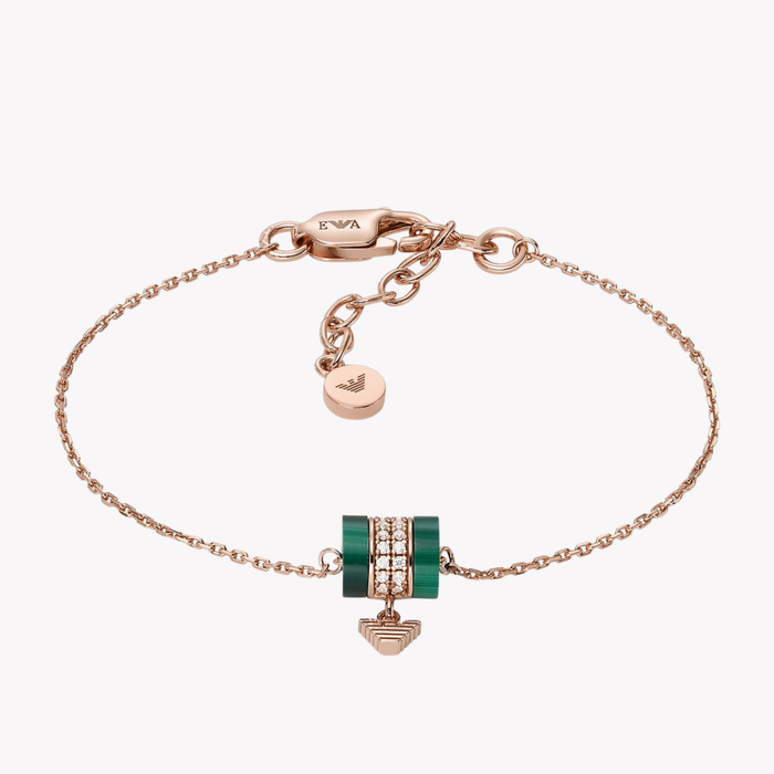 Emporio Armani Women's Rose Gold Bracelet, Malachite & Cubic Zirconia | EG3571221
