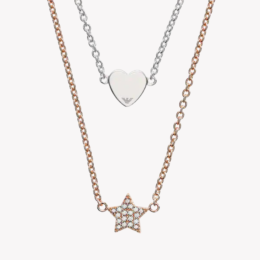 Emporio Armani Women's Silver & Gold Necklace, Heart and Star Charms | EG3411040