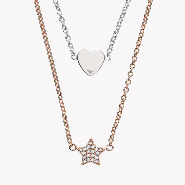 Emporio Armani Women's Silver & Gold Necklace, Heart and Star Charms | EG3411040