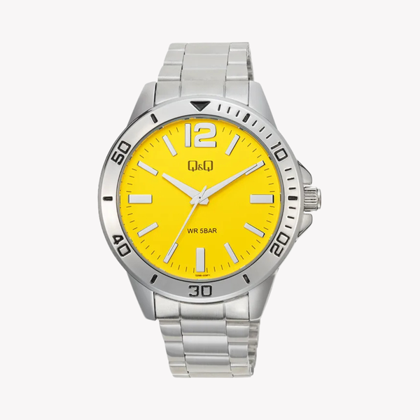 Q&Q Men's Silver Watch, Yellow Dial | Q28B-009PY