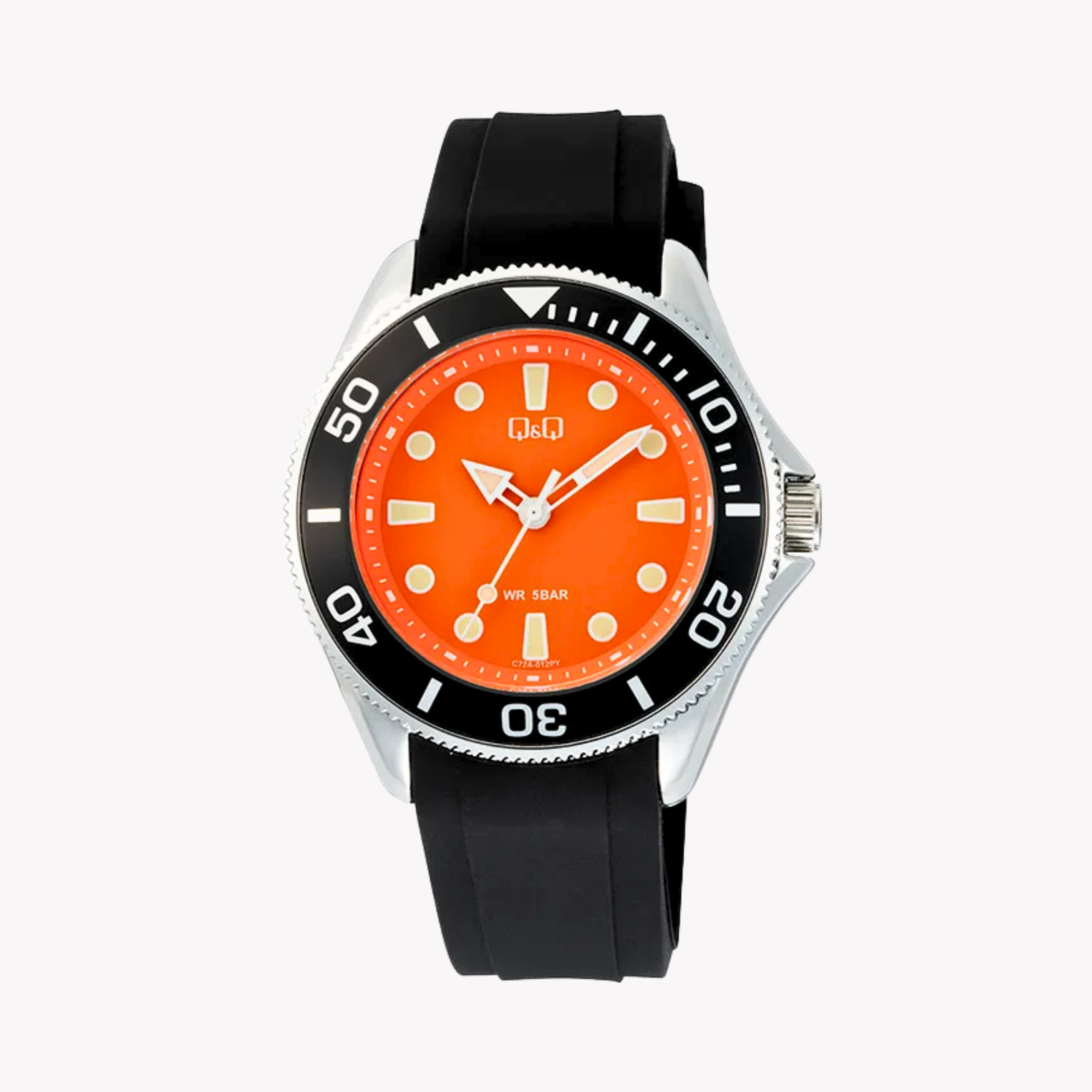 Q&Q Men's Black Watch, Orange Dial | C72A-012PY