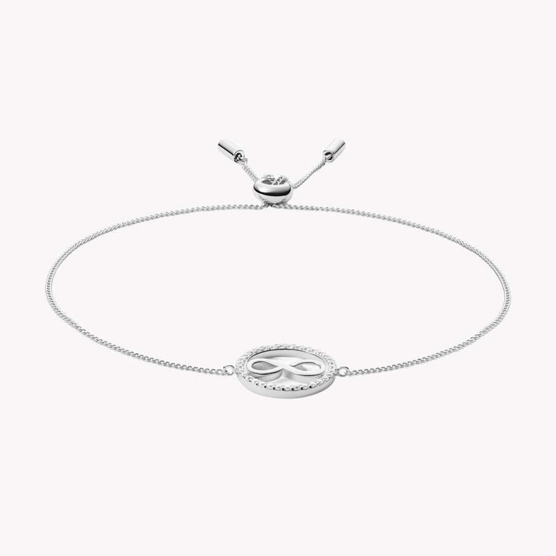 Fossil Women's Silver Bracelet, Cubic Zirconia Infinity Pendant | JFS00522040