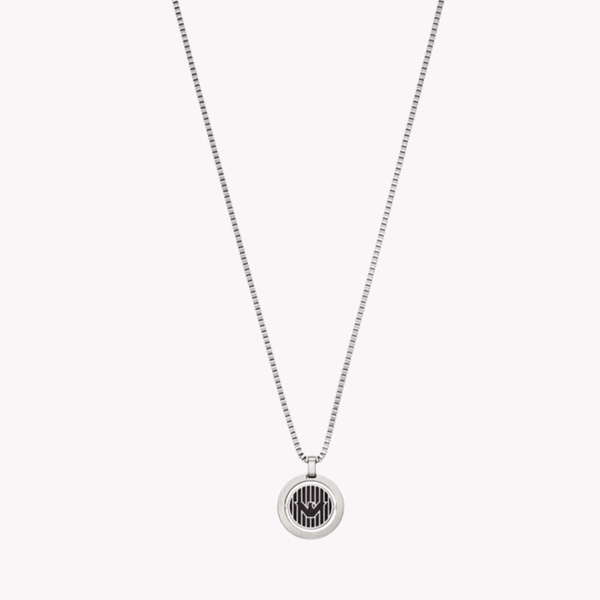 Emporio Armani Men's Silver & Black Necklace, Black Enamel Eagle Logo | EGS2725040