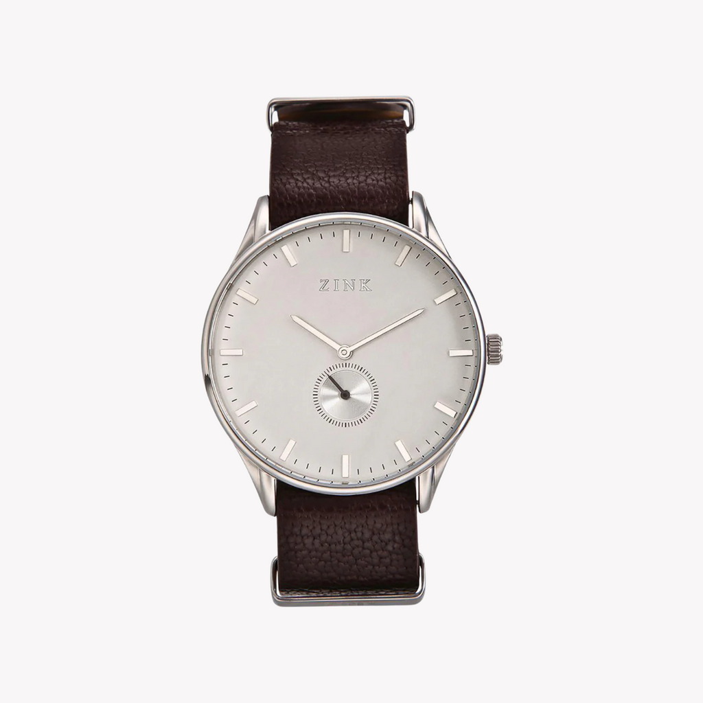 Zink Men's Silver & Brown Leather Watch | Zk130g5ls-12s