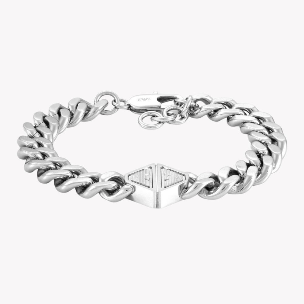 Emporio Armani Men's Silver Bracelet, Eagle Logo Plate | EGS3132040