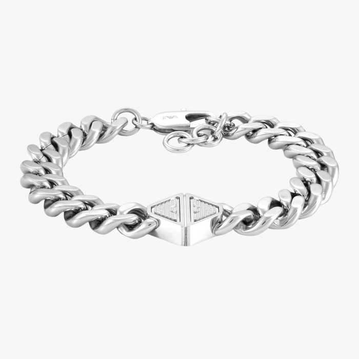 Emporio Armani Men's Silver Bracelet, Eagle Logo Plate | EGS3132040