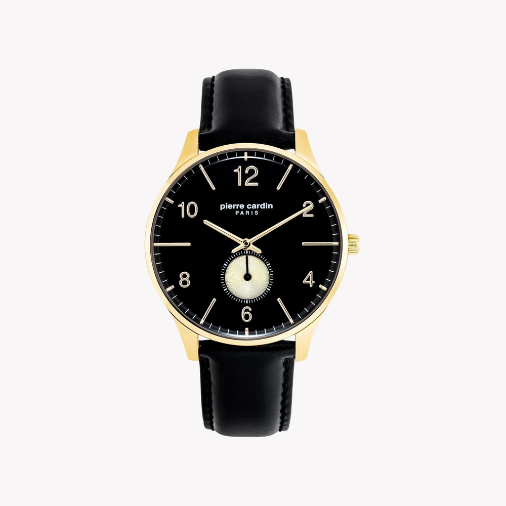 Pierre Cardin Men's Black Leather Watch, Gold Case | Pc902671f113 by i-watch